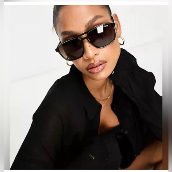 Quay On The Fly large aviator Green frame Brown Gradient Lens unisex sunglasses - Picture 3 of 4